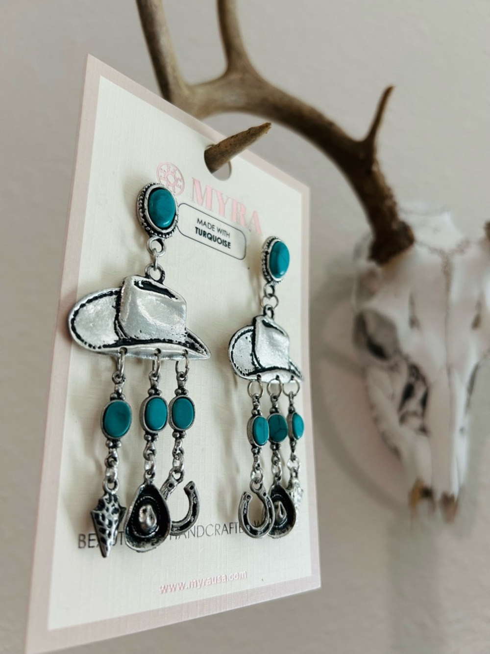 Western Silver-Tone Dangle Turquoise Earrings